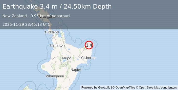 Earthquake OFF E. COAST OF N. ISLAND, N.Z. (3.4 m) (2025-11-29 23:45:13 UTC)