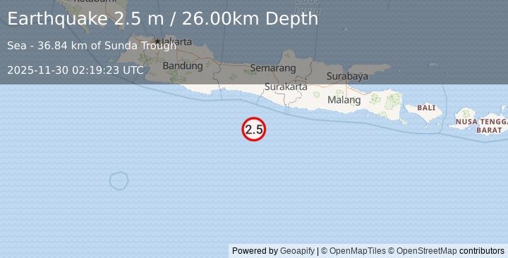 Earthquake JAVA, INDONESIA (2.5 m) (2025-11-30 02:19:23 UTC)
