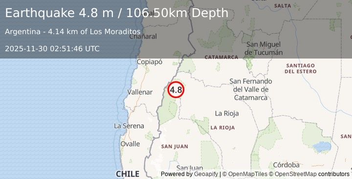 Earthquake LA RIOJA, ARGENTINA (4.8 m) (2025-11-30 02:51:46 UTC)