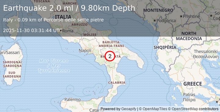 Earthquake SOUTHERN ITALY (2.0 ml) (2025-11-30 03:31:44 UTC)