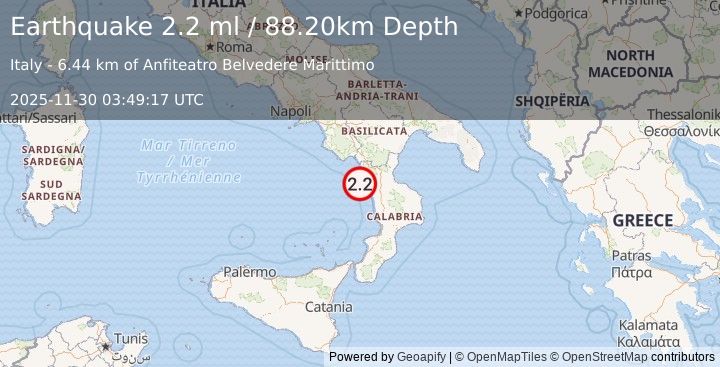 Earthquake SOUTHERN ITALY (2.2 ml) (2025-11-30 03:49:17 UTC)