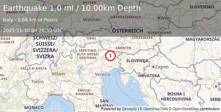 Earthquake NORTHERN ITALY (1.0 ml) (2025-11-30 04:26:30 UTC)
