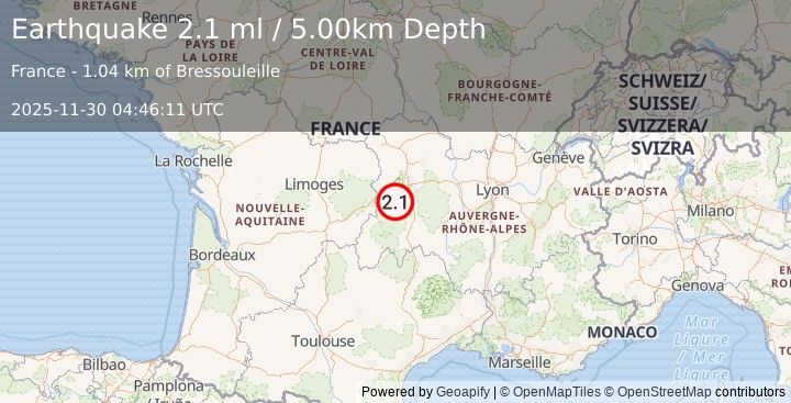 Earthquake FRANCE (2.1 ml) (2025-11-30 04:46:11 UTC)