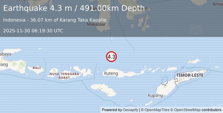 Earthquake FLORES SEA (4.3 m) (2025-11-30 06:19:30 UTC)