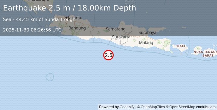 Earthquake JAVA, INDONESIA (2.5 m) (2025-11-30 06:26:56 UTC)