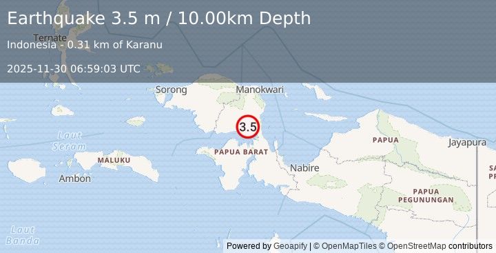 Earthquake PAPUA, INDONESIA (3.5 m) (2025-11-30 06:59:03 UTC)