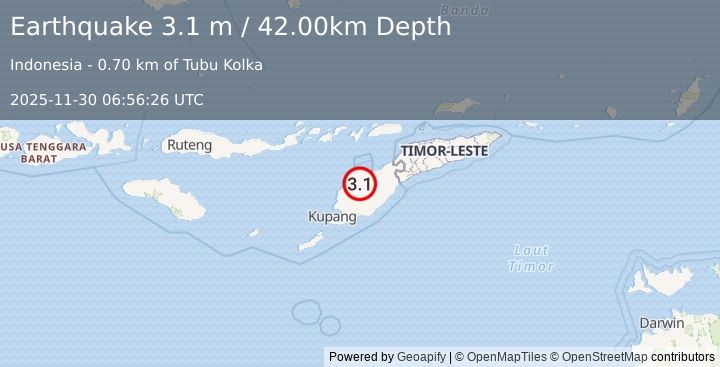Earthquake TIMOR REGION (3.1 m) (2025-11-30 06:56:26 UTC)