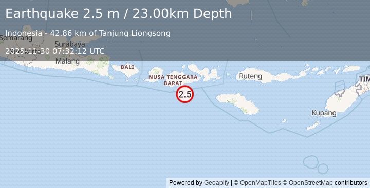 Earthquake SUMBAWA REGION, INDONESIA (2.5 m) (2025-11-30 07:32:12 UTC)