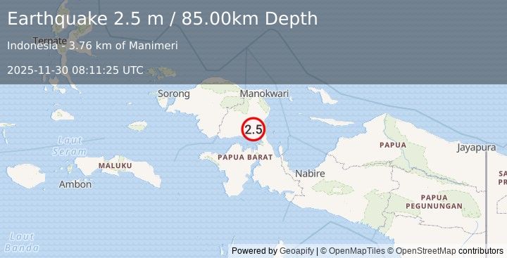 Earthquake PAPUA, INDONESIA (2.5 m) (2025-11-30 08:11:25 UTC)