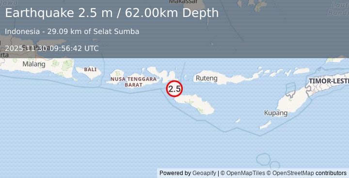 Earthquake SUMBA REGION, INDONESIA (2.5 m) (2025-11-30 09:56:42 UTC)