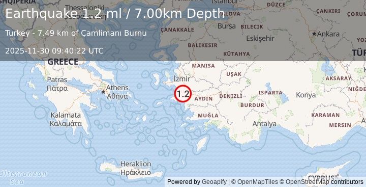 Earthquake WESTERN TURKEY (1.2 ml) (2025-11-30 09:40:22 UTC)