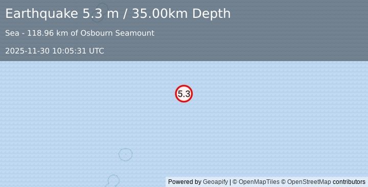 Earthquake KERMADEC ISLANDS REGION (5.3 mb) (2025-11-30 10:05:37 UTC)