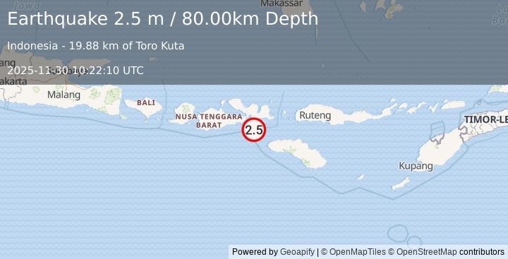 Earthquake SUMBAWA REGION, INDONESIA (2.5 m) (2025-11-30 10:22:10 UTC)