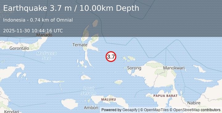 Earthquake HALMAHERA, INDONESIA (3.7 m) (2025-11-30 10:44:16 UTC)