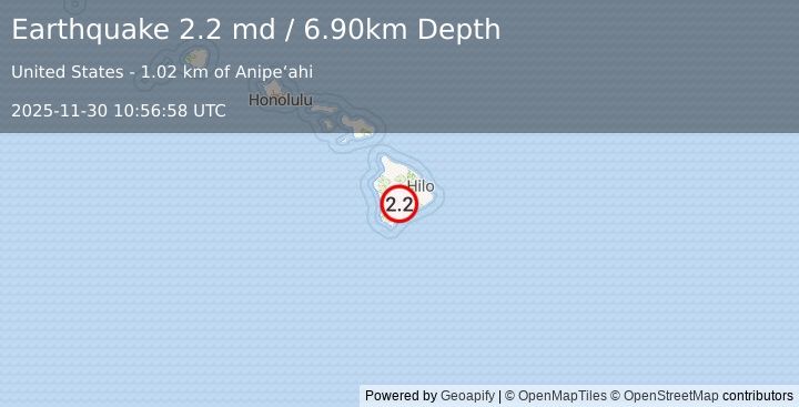 Earthquake ISLAND OF HAWAII, HAWAII (2.2 md) (2025-11-30 10:56:58 UTC)