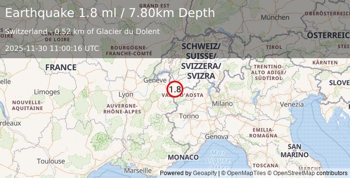 Earthquake NORTHERN ITALY (1.8 ml) (2025-11-30 11:00:16 UTC)