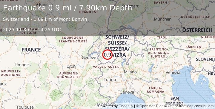 Earthquake SWITZERLAND (0.9 ml) (2025-11-30 11:14:25 UTC)