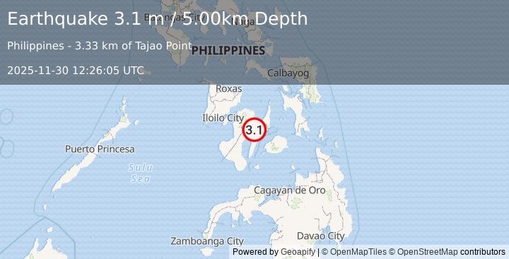 Earthquake NEGROS- CEBU REG, PHILIPPINES (3.1 m) (2025-11-30 12:26:05 UTC)