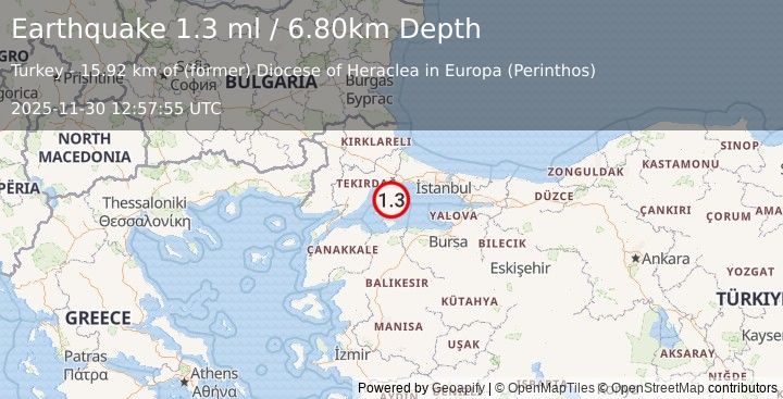 Earthquake WESTERN TURKEY (1.4 ml) (2025-11-30 12:57:54 UTC)