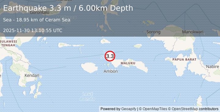 Earthquake CERAM SEA, INDONESIA (3.3 m) (2025-11-30 13:10:55 UTC)
