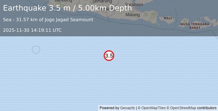 Earthquake SOUTH OF JAVA, INDONESIA (3.5 m) (2025-11-30 14:19:11 UTC)