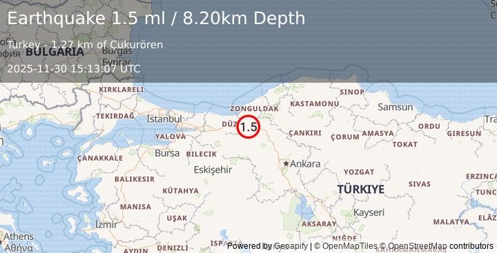 Earthquake WESTERN TURKEY (1.5 ml) (2025-11-30 15:13:07 UTC)