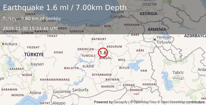 Earthquake EASTERN TURKEY (1.6 ml) (2025-11-30 15:33:40 UTC)