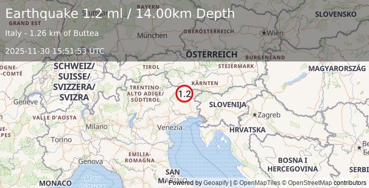 Earthquake NORTHERN ITALY (1.2 ml) (2025-11-30 15:51:53 UTC)