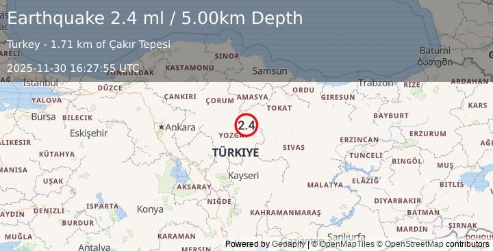 Earthquake CENTRAL TURKEY (2.3 ml) (2025-11-30 16:27:54 UTC)