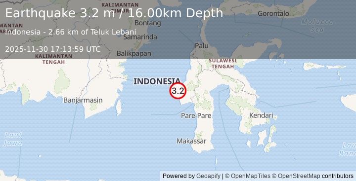 Earthquake SULAWESI, INDONESIA (3.2 m) (2025-11-30 17:13:59 UTC)