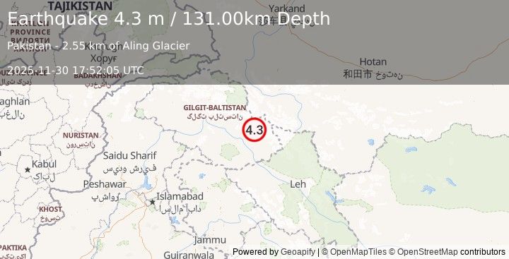 Earthquake SOUTHERN XINJIANG, CHINA (3.8 m) (2025-11-30 17:51:13 UTC)