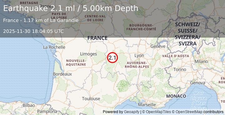 Earthquake FRANCE (2.1 ml) (2025-11-30 18:04:05 UTC)