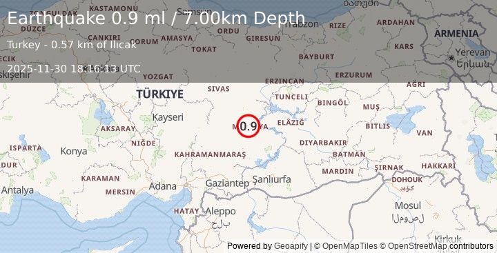 Earthquake CENTRAL TURKEY (0.9 ml) (2025-11-30 18:16:11 UTC)