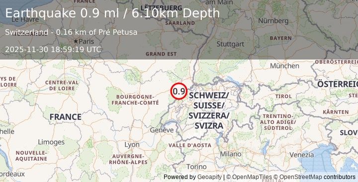 Earthquake SWITZERLAND (0.9 ml) (2025-11-30 18:59:19 UTC)