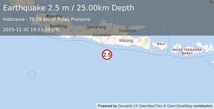 Earthquake SOUTH OF JAVA, INDONESIA (2.5 m) (2025-11-30 19:53:39 UTC)