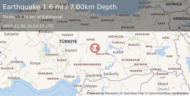 Earthquake CENTRAL TURKEY (1.6 ml) (2025-11-30 20:53:27 UTC)