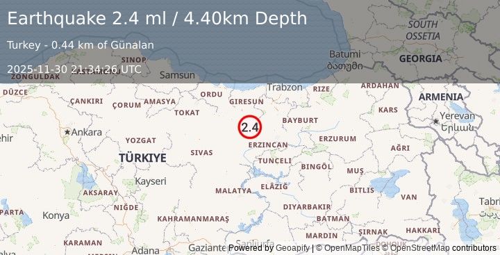 Earthquake EASTERN TURKEY (2.4 ml) (2025-11-30 21:34:26 UTC)