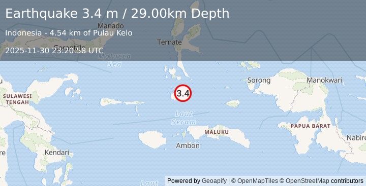 Earthquake KEPULAUAN OBI, INDONESIA (3.4 m) (2025-11-30 23:20:58 UTC)