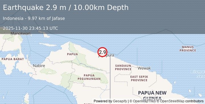 Earthquake NEAR N COAST OF PAPUA, INDONESIA (2.9 m) (2025-11-30 23:45:13 UTC)