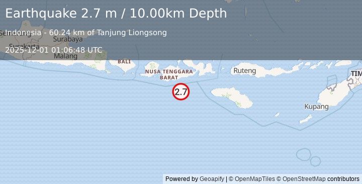 Earthquake SUMBAWA REGION, INDONESIA (2.7 m) (2025-12-01 01:06:48 UTC)