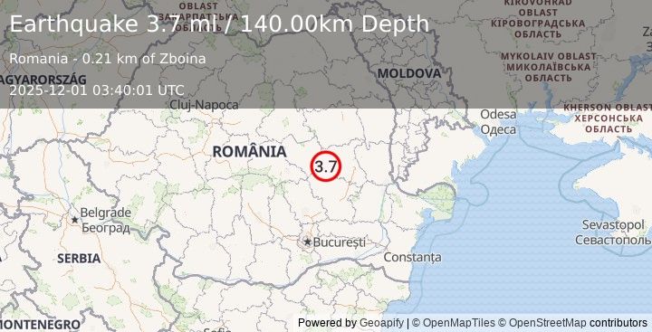 Earthquake ROMANIA (3.7 ml) (2025-12-01 03:40:01 UTC)