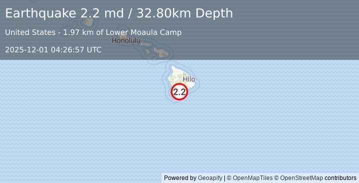 Earthquake ISLAND OF HAWAII, HAWAII (2.2 md) (2025-12-01 04:26:57 UTC)
