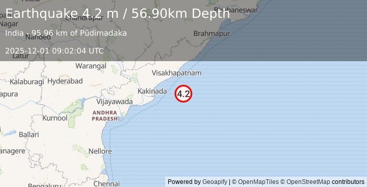 Earthquake BAY OF BENGAL (4.2 m) (2025-12-01 09:02:04 UTC)