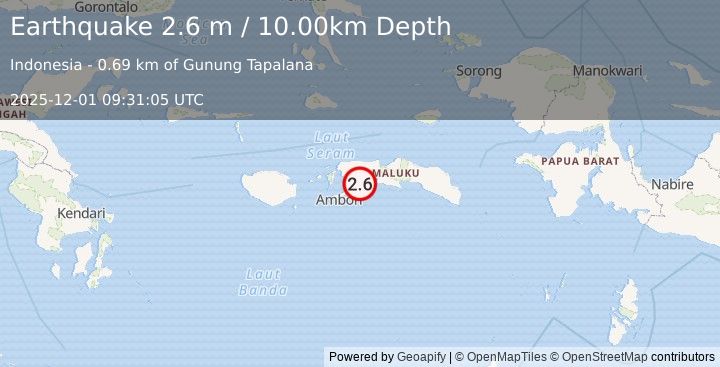 Earthquake SERAM, INDONESIA (2.6 m) (2025-12-01 09:31:05 UTC)