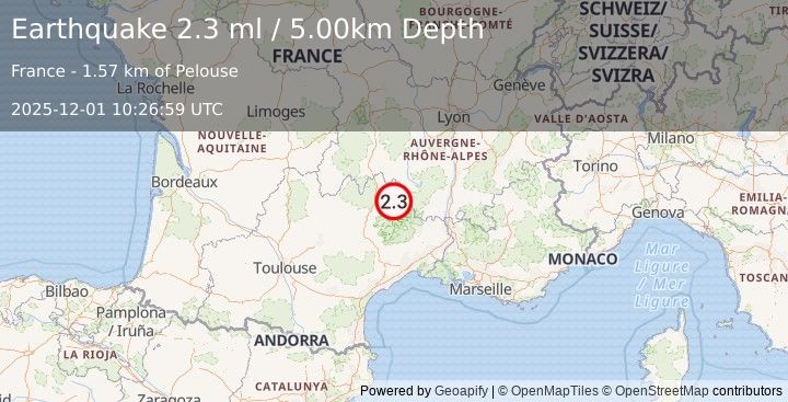Earthquake FRANCE (2.3 ml) (2025-12-01 10:26:59 UTC)