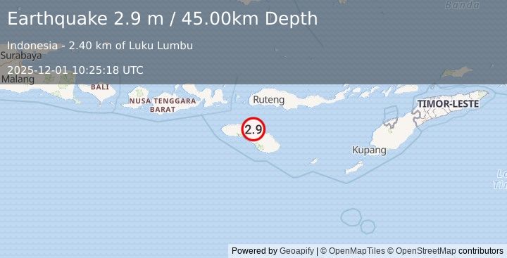 Earthquake SUMBA REGION, INDONESIA (2.9 m) (2025-12-01 10:25:18 UTC)