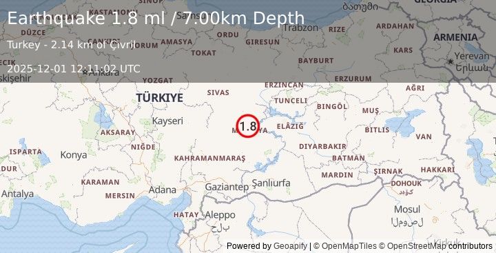 Earthquake CENTRAL TURKEY (1.8 ml) (2025-12-01 12:11:01 UTC)