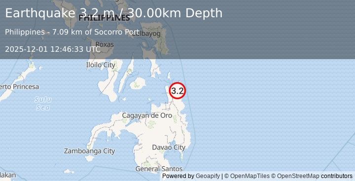 Earthquake MINDANAO, PHILIPPINES (3.2 m) (2025-12-01 12:46:33 UTC)