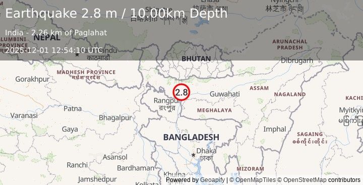 Earthquake INDIA-BANGLADESH BORDER REGION (2.8 m) (2025-12-01 12:54:10 UTC)