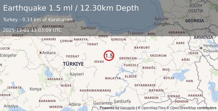 Earthquake CENTRAL TURKEY (1.5 ml) (2025-12-01 13:03:09 UTC)